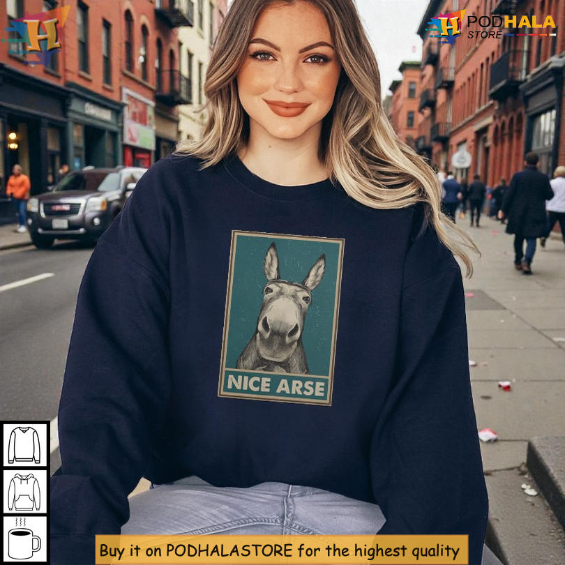 Cheeky Donkey Joke Graphic Tee Designed With Nice Arse Bold Comedy Statement