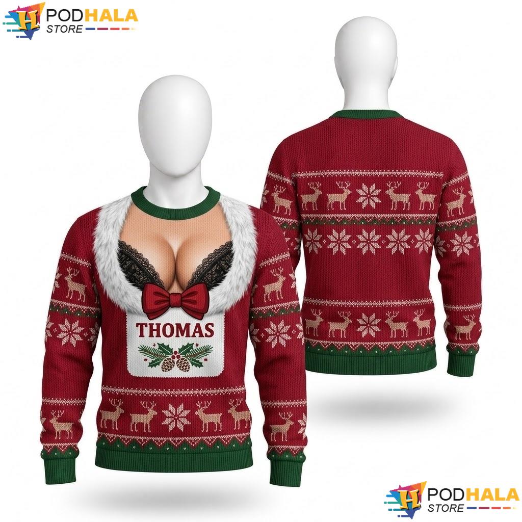 Cheeky Reindeer Cleavage Ugly Christmas Sweater Personalized Xmas Outfit