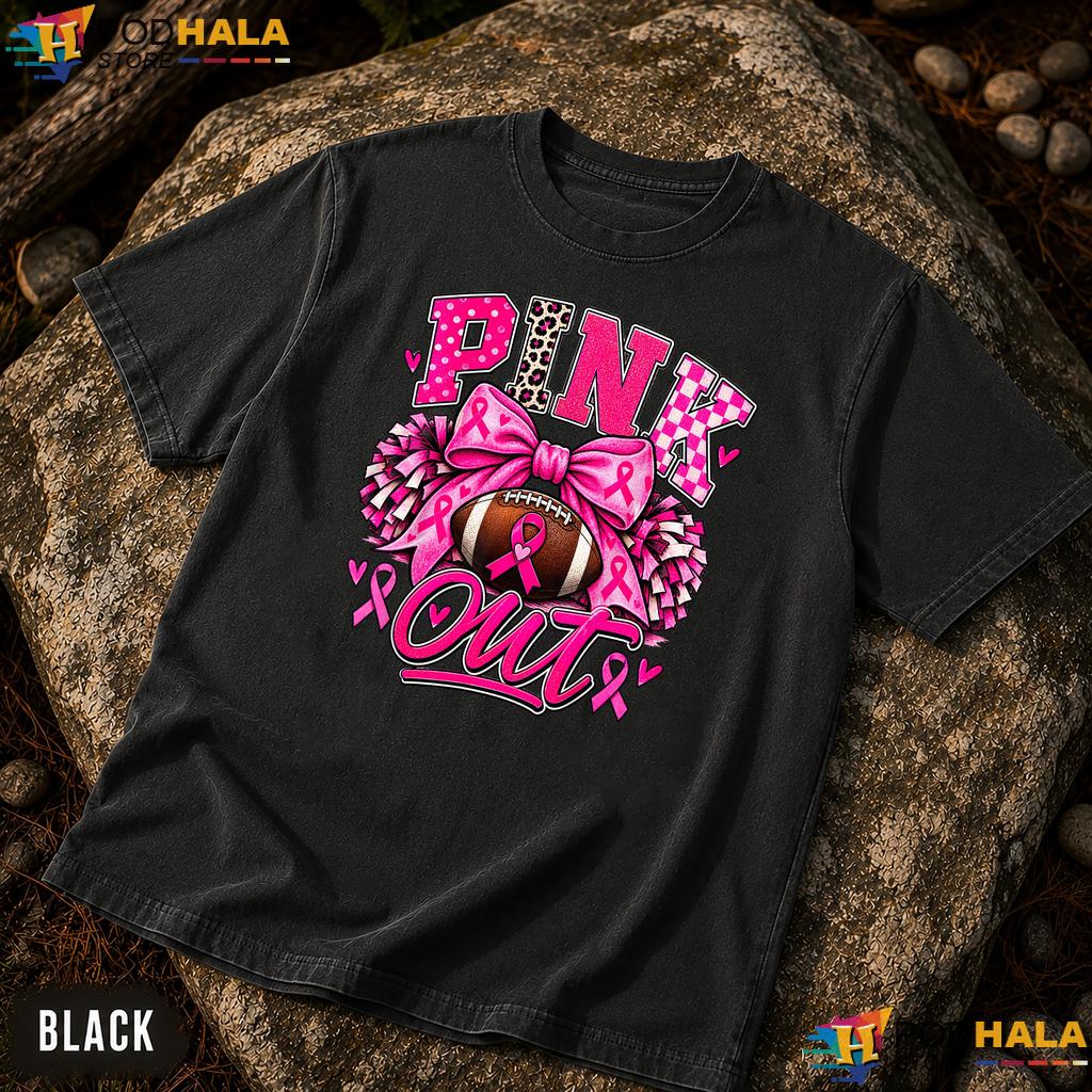 Cheer Bow Football Pink Out Comfort Colors Shirt Breast Cancer Awareness
