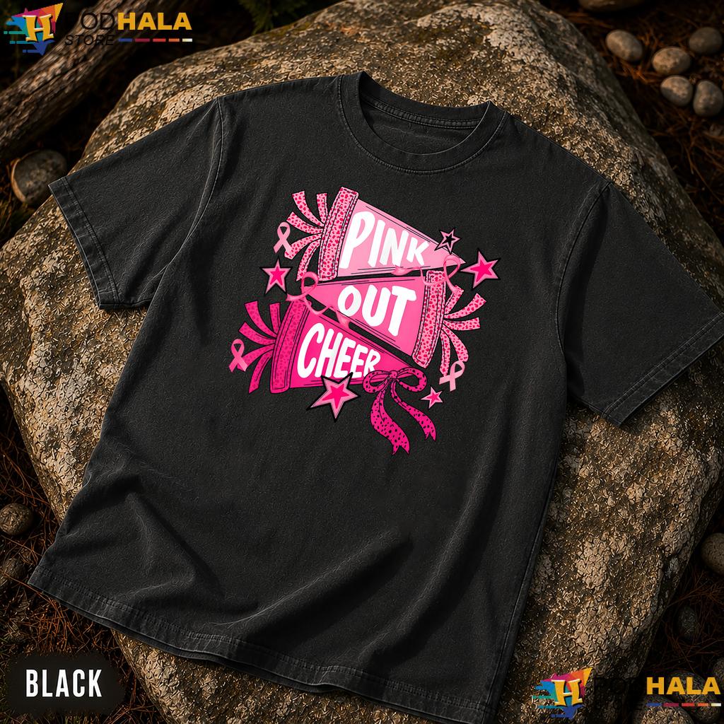 Cheer Football Pink Out Comfort Colors Tee Breast Cancer Ribbon