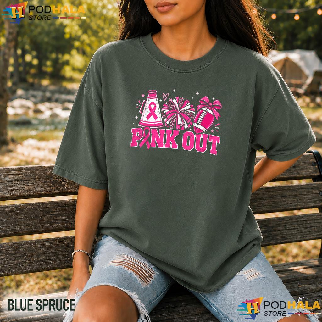Cheer Football Pink Out Comfort Colors Tee Breast Cancer Womens Girls