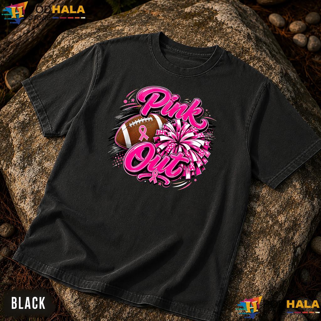Cheer Football Pink Ribbon Comfort Colors TShirt Breast Cancer Awareness