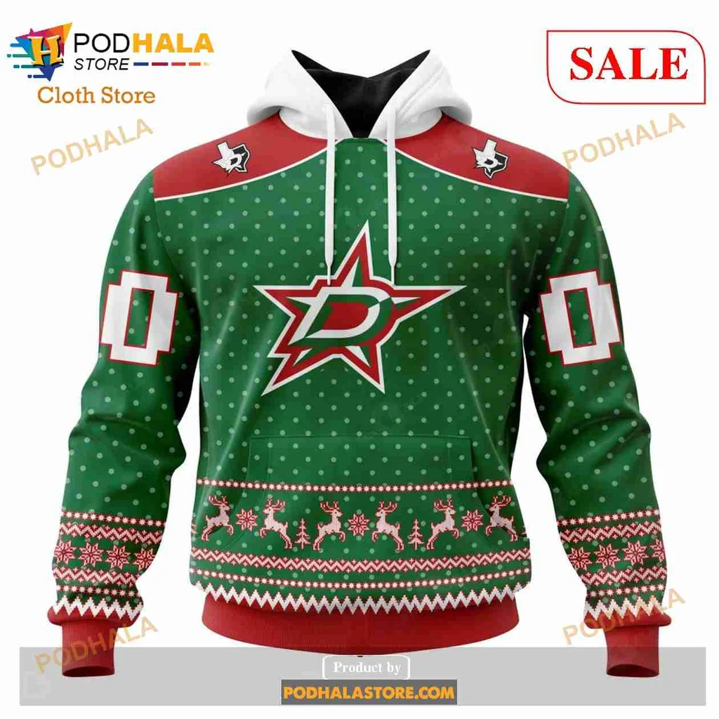 Cheerful Dallas Stars 3d Hoodie With Snowflakes And Reindeer Accents
