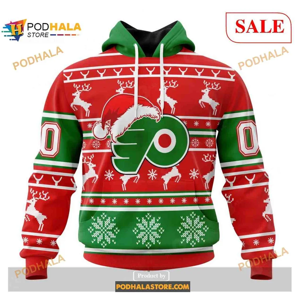 Cheerful Philadelphia Flyers Christmas Hoodie With Santa Hat And Reindeer Design