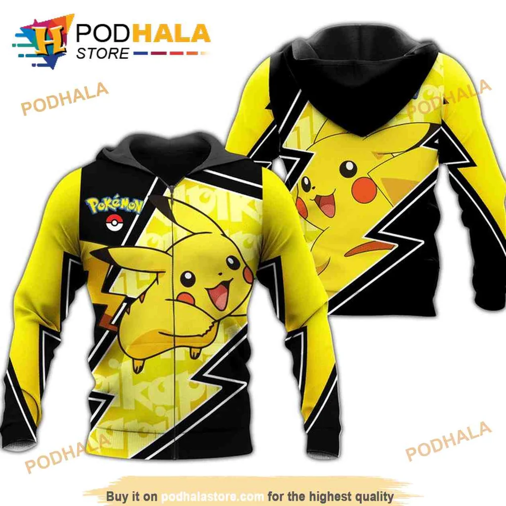 Cheerful Pikachu Lightning Bolt 3d Hoodie With Vibrant Design