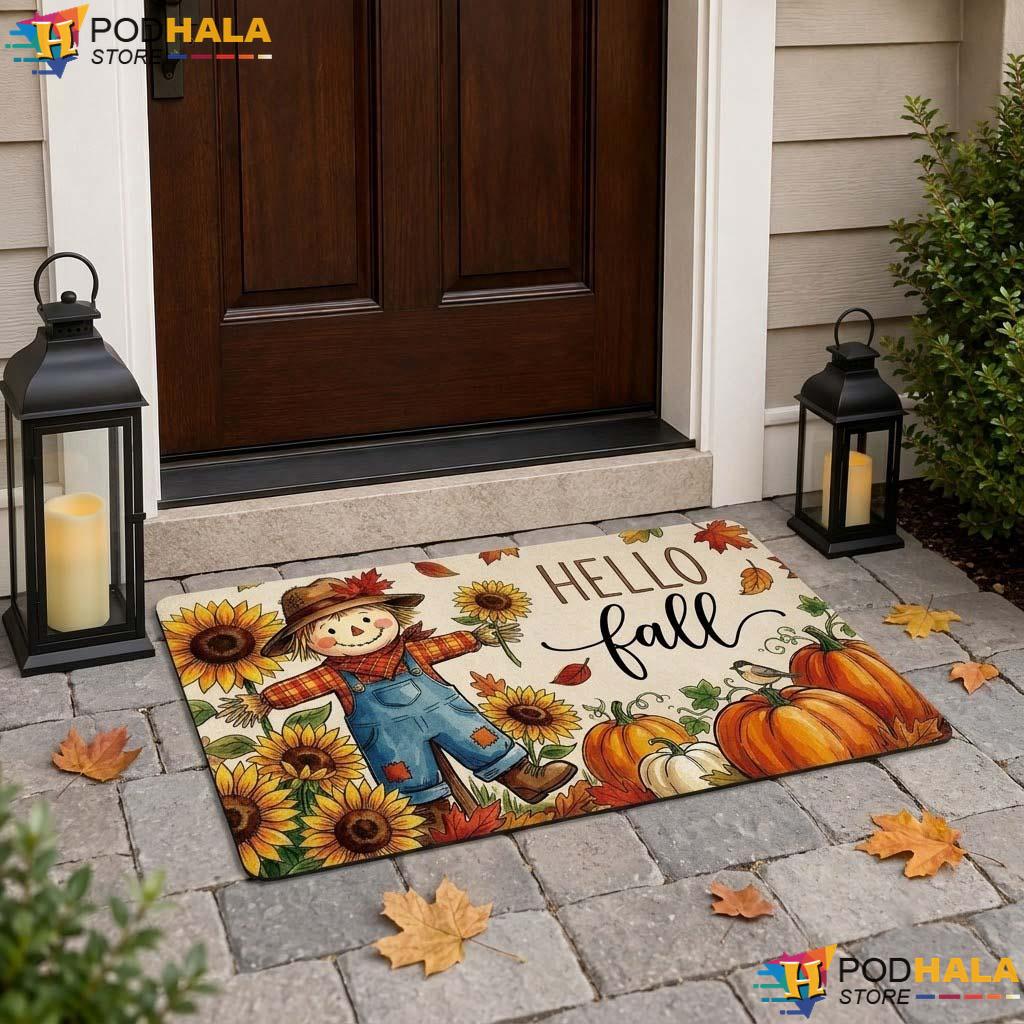 Cheerful Scarecrow Fall Doormat Autumn Sunflower Pumpkin Welcome Entrance Rug - View 1 Cheerful Scarecrow Fall Doormat Autumn Sunflower Pumpkin Welcome Entrance Rug - View 1