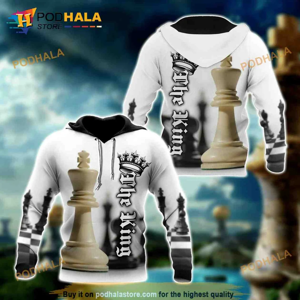 Chess Lovers White King 3d Hoodie With Crown Design