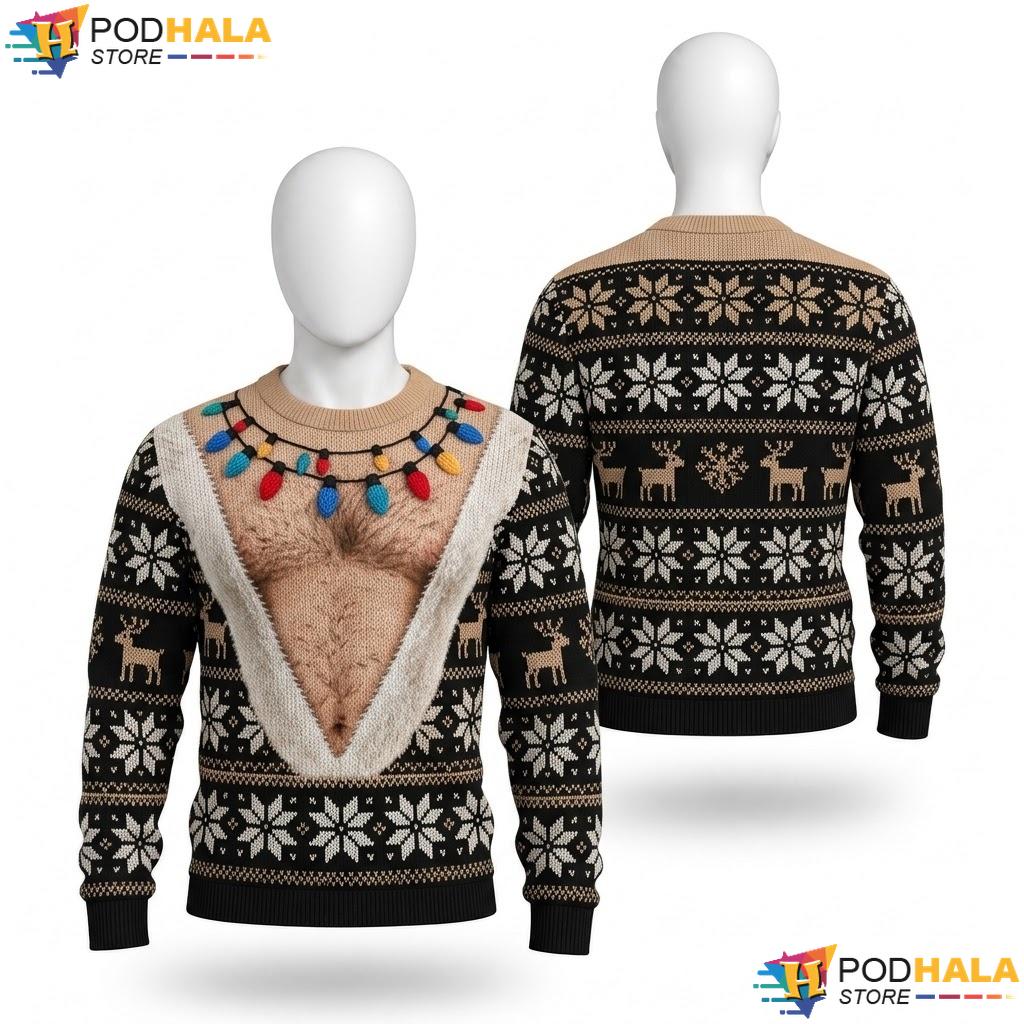 Chest Lights Reindeer Ugly Xmas Sweater Humorous Funny Holiday Outfit