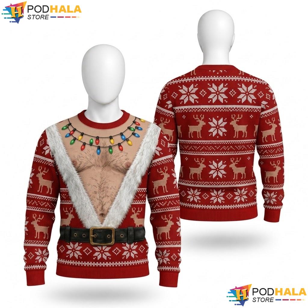 Chest Lights Reindeer Vintage Sweater Funny Christmas Holiday Pullover