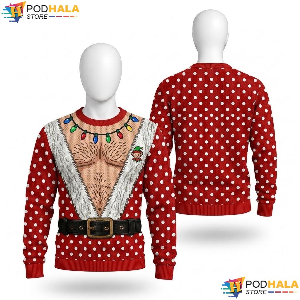 Chest Santa Elf Ugly Christmas Sweater Quirky Funny Holiday Pullover
