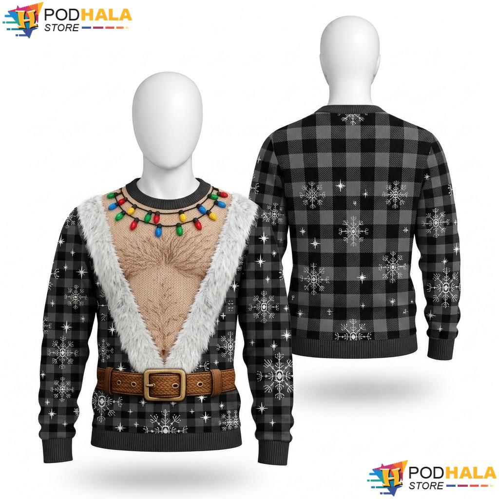 Chest Santa Lights Ugly Xmas Sweater Quirky Funny Holiday Winter Wear