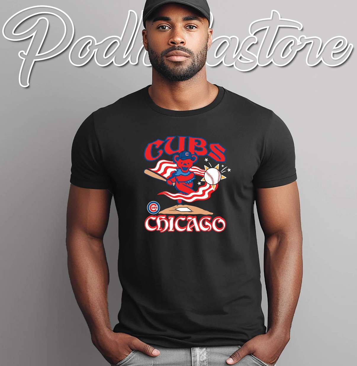 Chicago Cubs Grateful Dead Bear Tshirt Americana Baseball Fan Graphic For Men Chicago Cubs Grateful Dead Bear Tshirt Americana Baseball Fan Graphic For Men