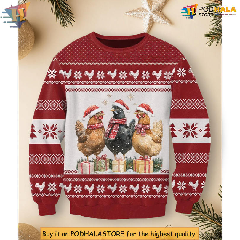 Chicken Coquette Character Scene Cute Bird Illustration Festive Christmas Sweater