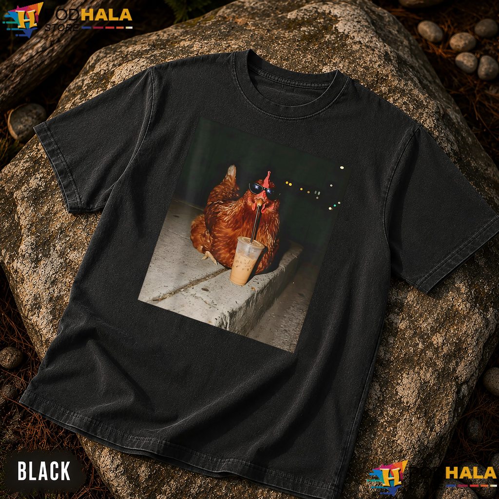 Chicken Drinking Iced Coffee Comfort Colors Shirt Funny Farmer Poultry Top Chicken Drinking Iced Coffee Comfort Colors Shirt Funny Farmer Poultry Top