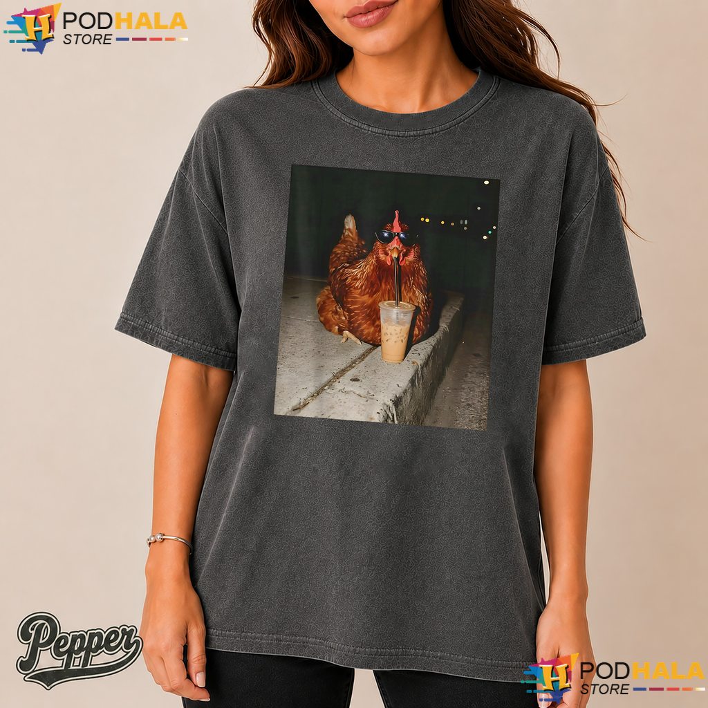 Chicken Drinking Iced Coffee Comfort Colors Tshirt Funny Farmer Poultry Top Chicken Drinking Iced Coffee Comfort Colors Tshirt Funny Farmer Poultry Top
