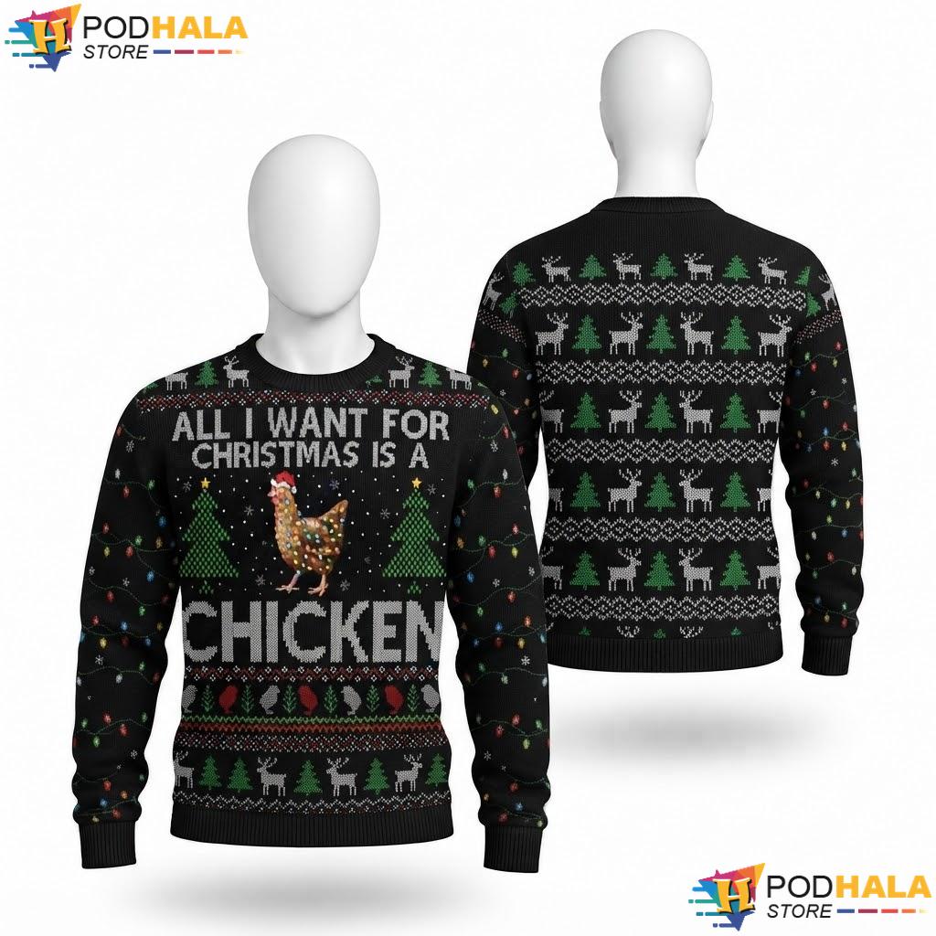 Chicken Lover Ugly Christmas Sweater All I Want Holiday Mens Outfit