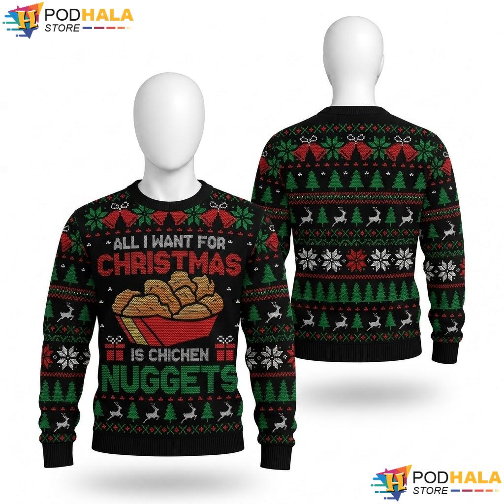 Chicken Nuggets Ugly Christmas Sweater All I Want Holiday Mens Top