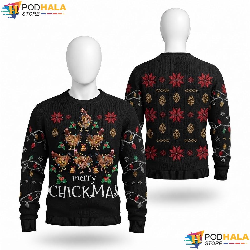 Chicken Tree Xmas Funny Christmas Sweater Merry Chickmas Holiday Top