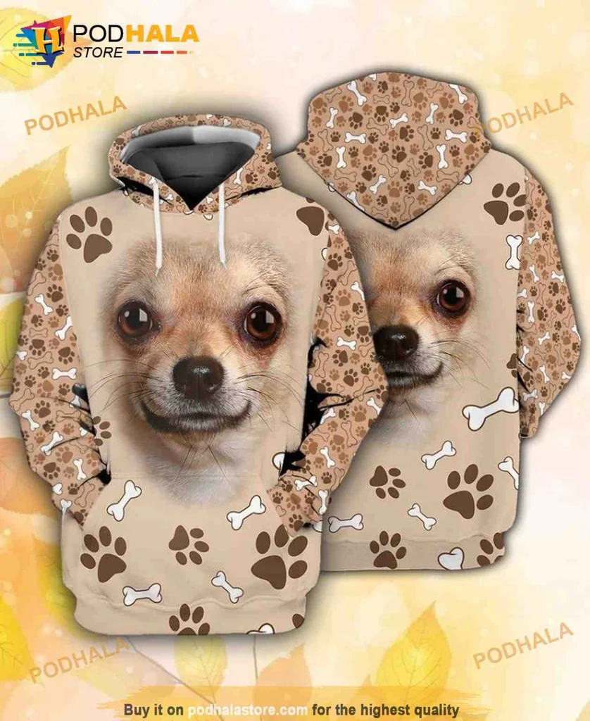 Chihuahua Lover 3d Hoodie With Playful Paw Prints And Bones