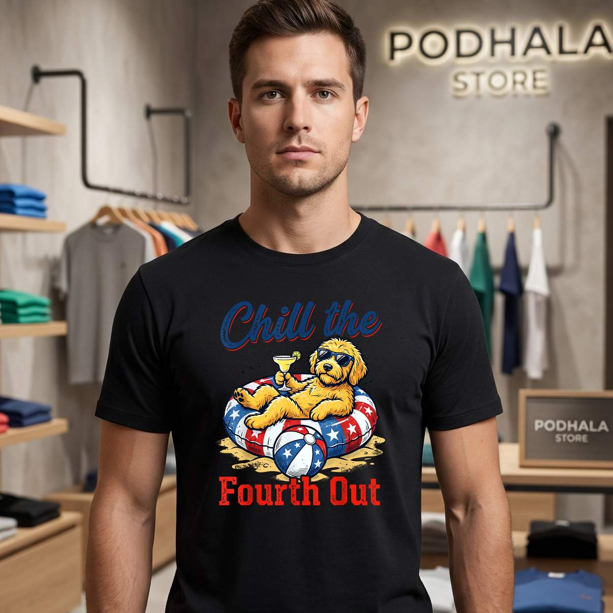 Chill The Fourth Out Goldendoodle Shirt Patriotic USA Dog Lover Top