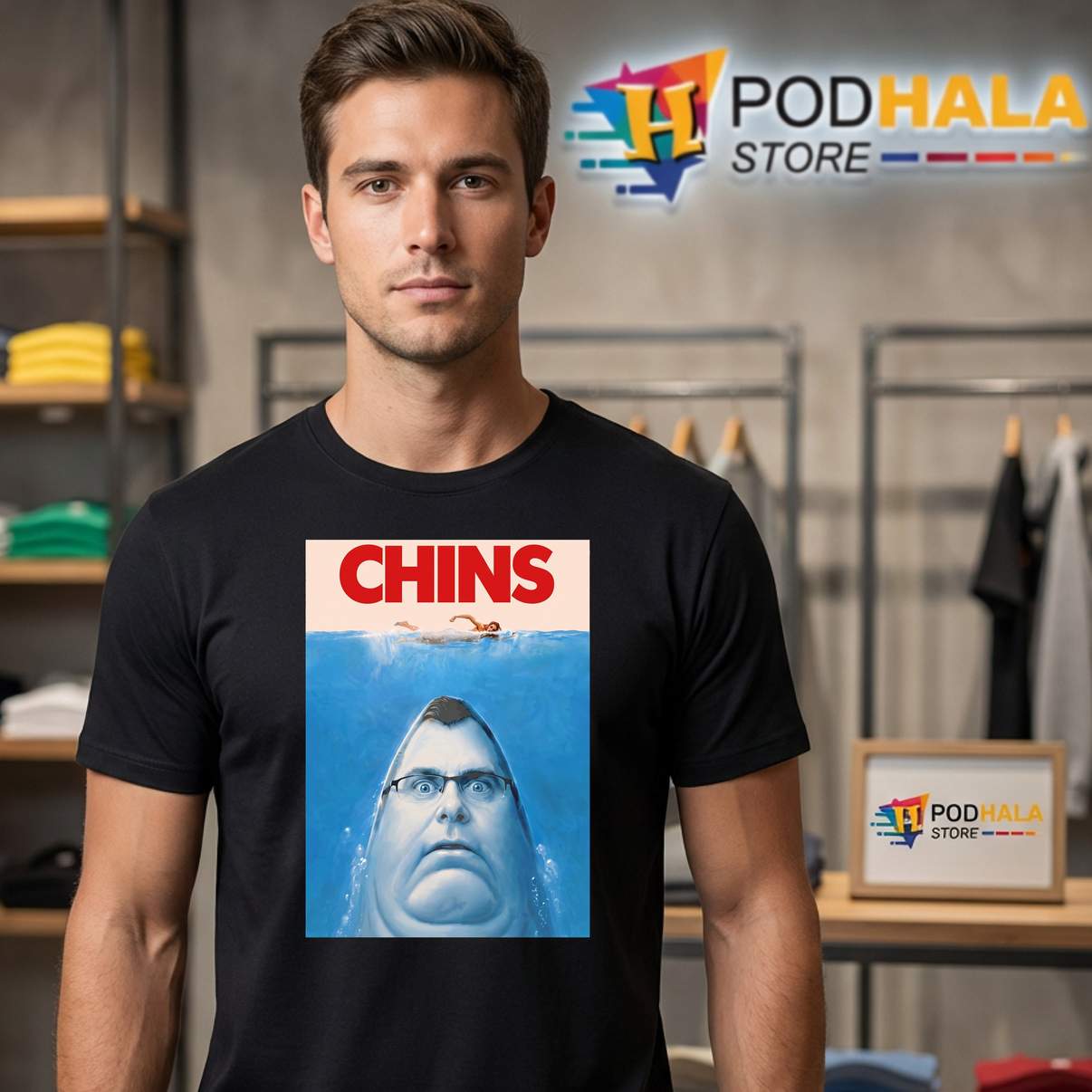 Chins Jaws Need A Bigger Parody Shirt Funny Movie Meme Humor Graphic For Men