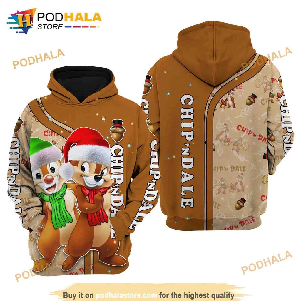 Chip And Dale Christmas 3d Hoodie With Festive Design