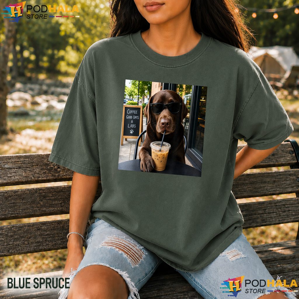 Chocolate Lab Coffee Cafe Comfort Colors T-Shirt Funny Dog Lover Graphic Top