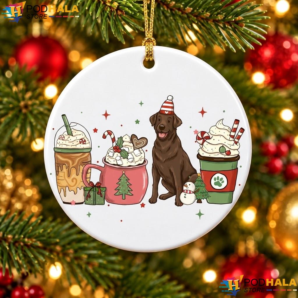 Chocolate Lab Coffee Latte Christmas Ornament Dog Mom Holiday Decor Gift