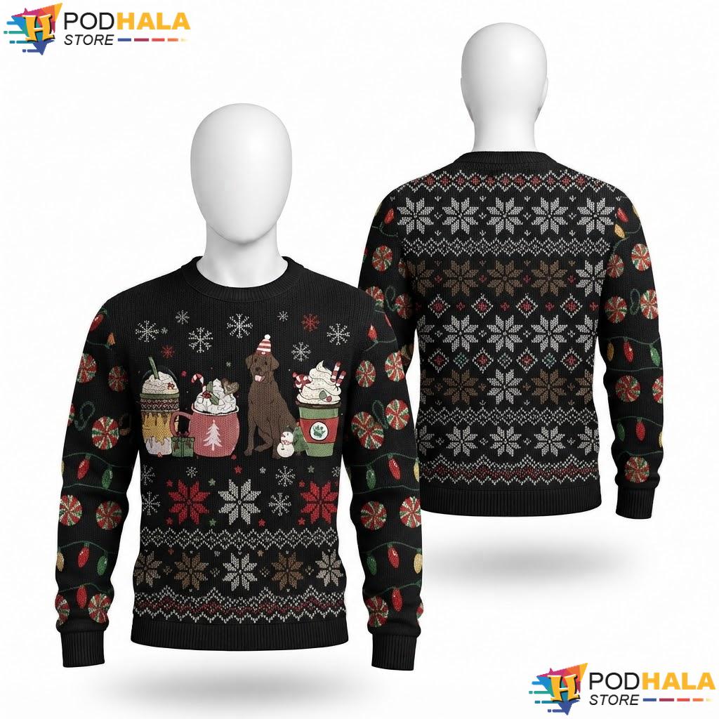 Chocolate Lab Coffee Latte Christmas Sweater Dog Mom Holiday Top