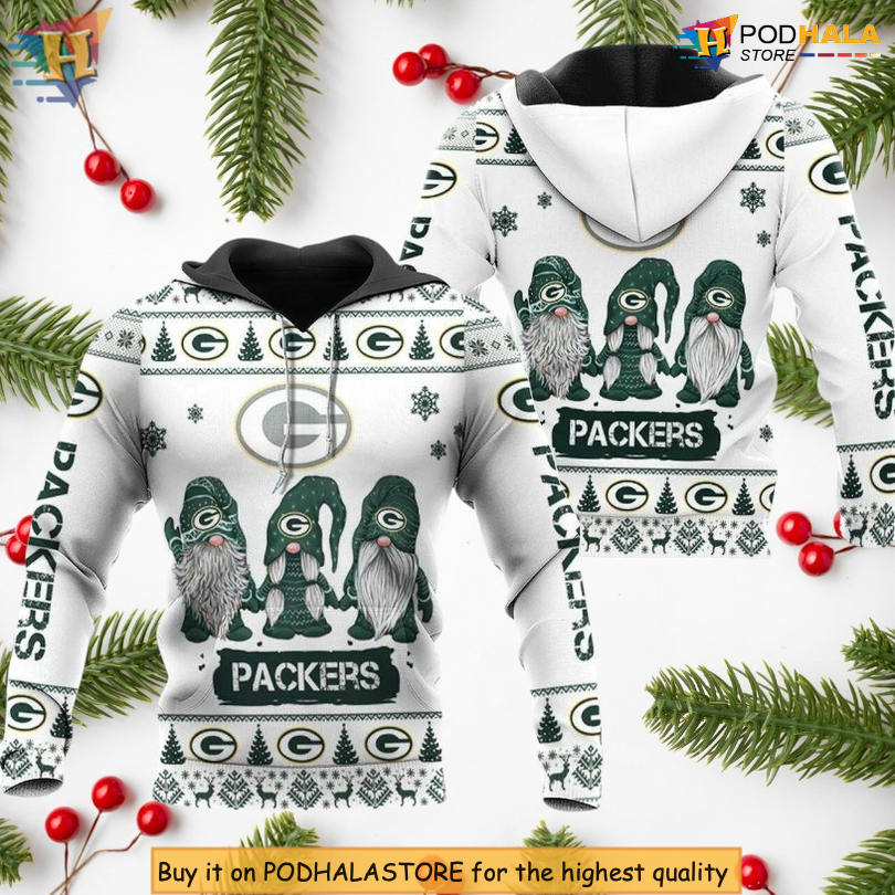 Christmas Gnomes Edition Green Bay Packers Hoodie 3D, Ugly Christmas Zip Up Apparel