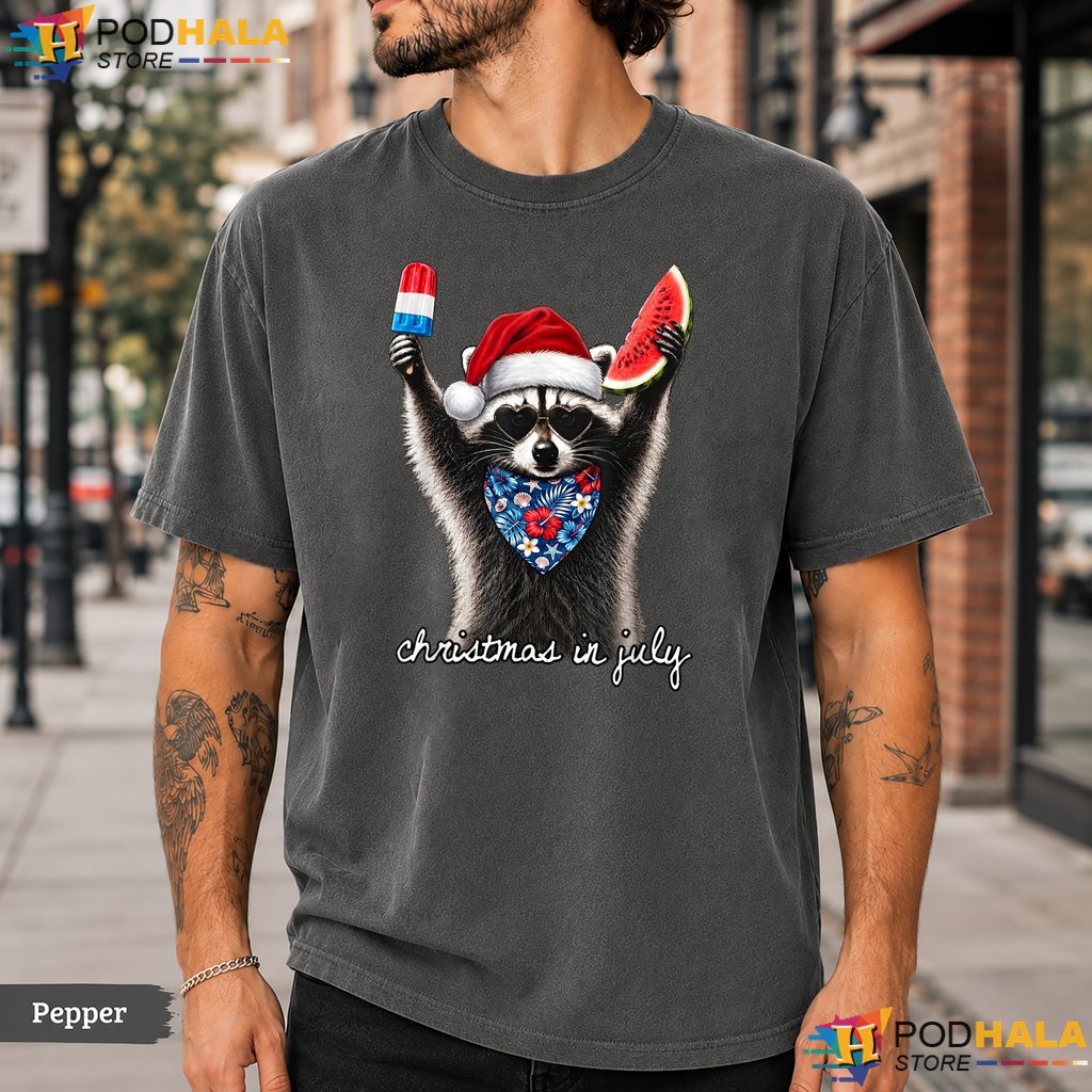 Christmas In July Raccoon Comfort Colors T-Shirt Popsicle Watermelon Top