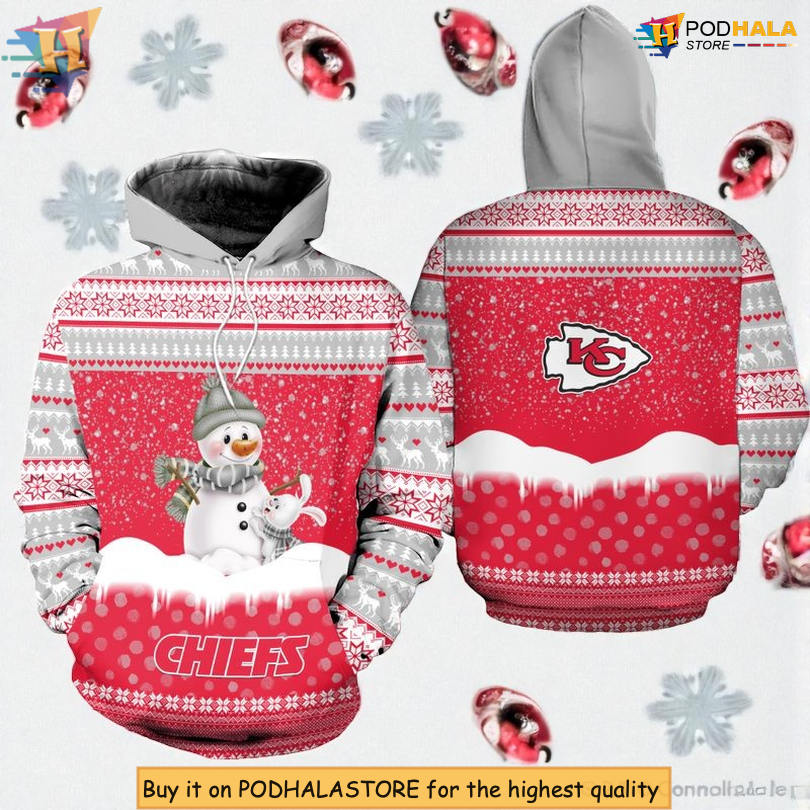 Christmas Pattern Snowman Kansas City Chiefs Hoodie 3D, Holiday Zip Up