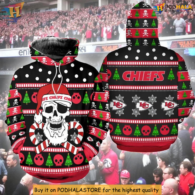 Christmas Santa Skull Patterns Custom Kansas City Chiefs Hoodie 3D Fan Gear