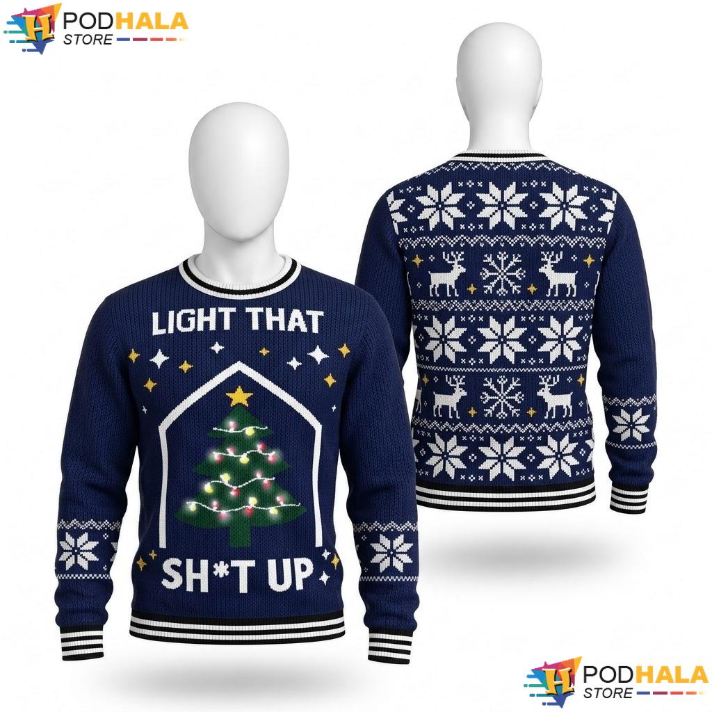 Christmas Tree Light That Sht Ugly Christmas Sweater Navy Blue Xmas Top