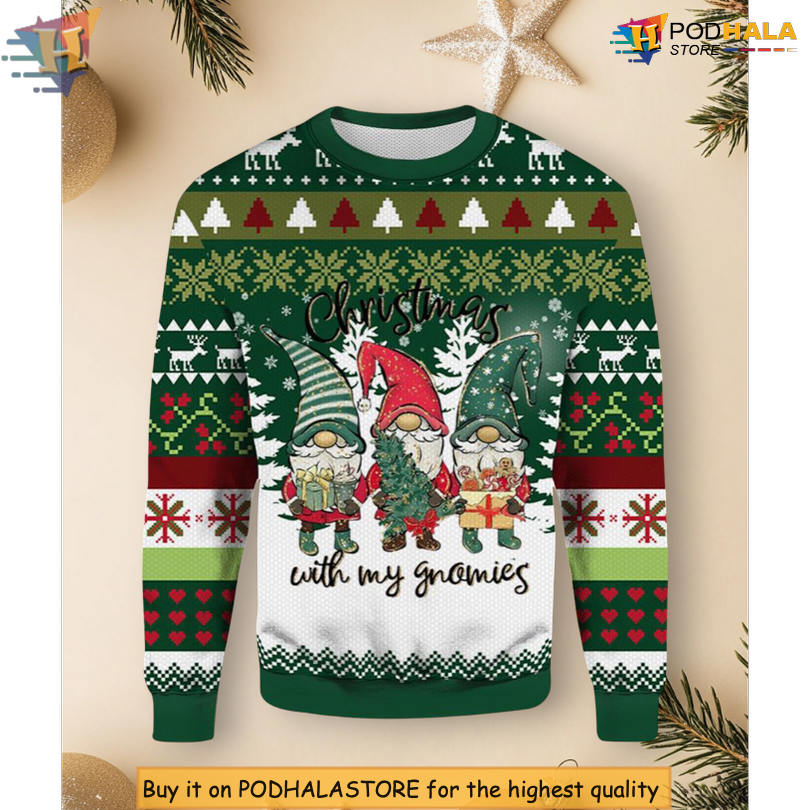 Christmas With My Gnomies Cute Gnome Group Funny Holiday Christmas Sweater