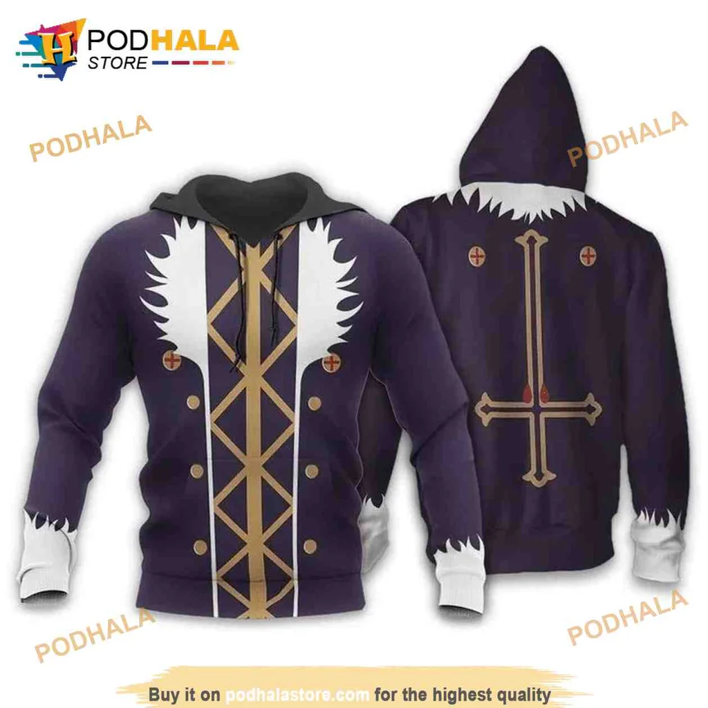 Chrollo Lucilfer Hunter X Hunter 3d Hoodie With Gold Cross Design