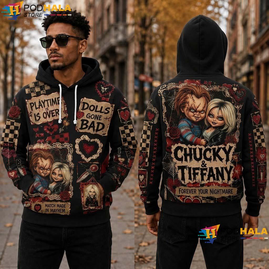 Chucky Bride Halloween All Over Print Hoodie Tiffany Couple Horror Movie Gift Her Chucky Bride Halloween All Over Print Hoodie Tiffany Couple Horror Movie Gift Her