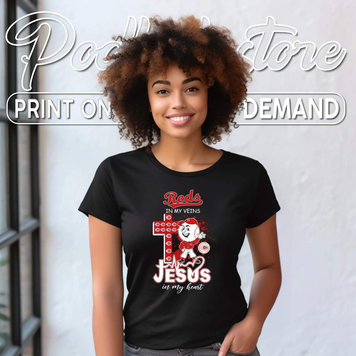 Cincinnati Reds Jesus In My Heart Shirt Baseball Mascot Christian Fan Graphic