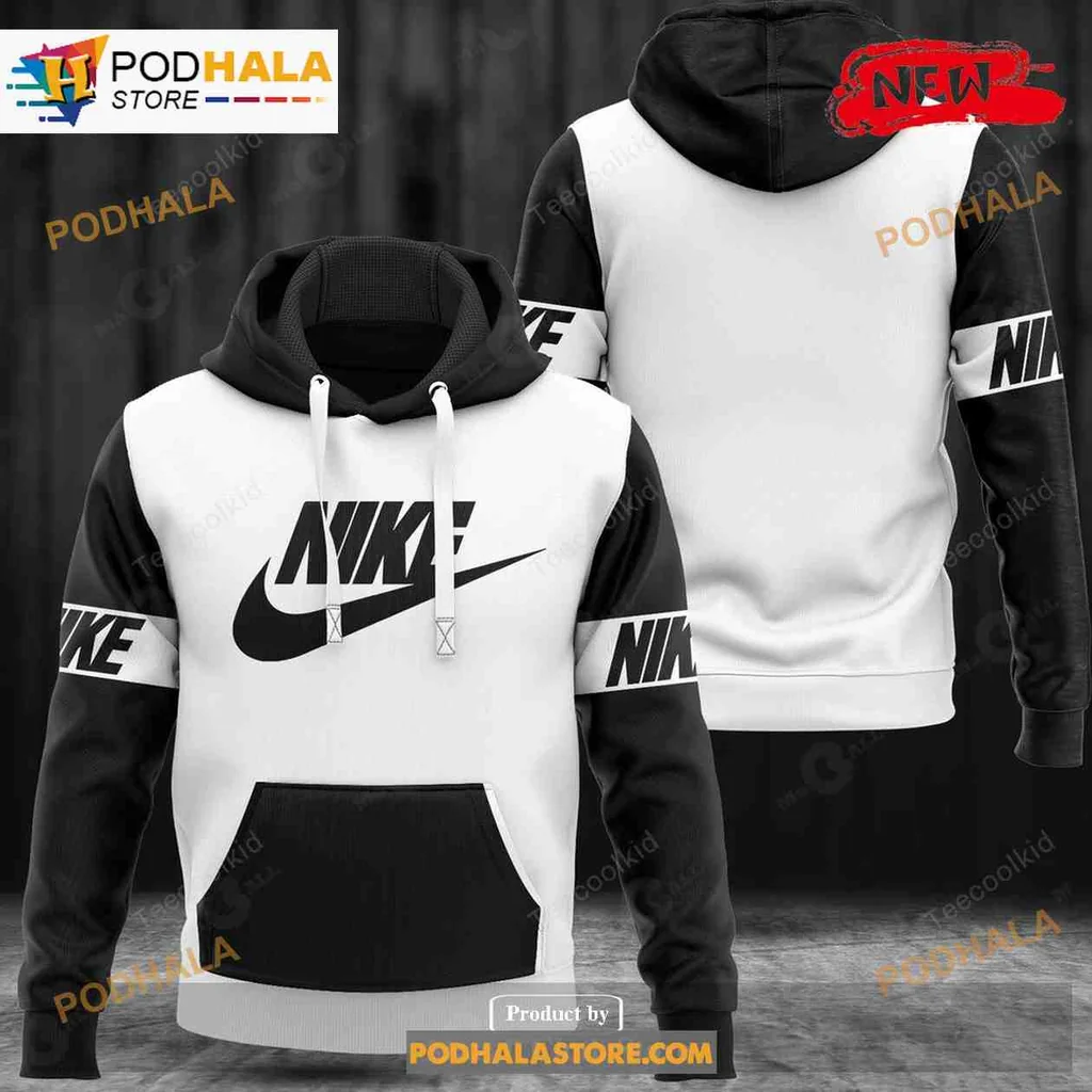 Classic Black And White Nike 3d Hoodie With Bold Logo Design