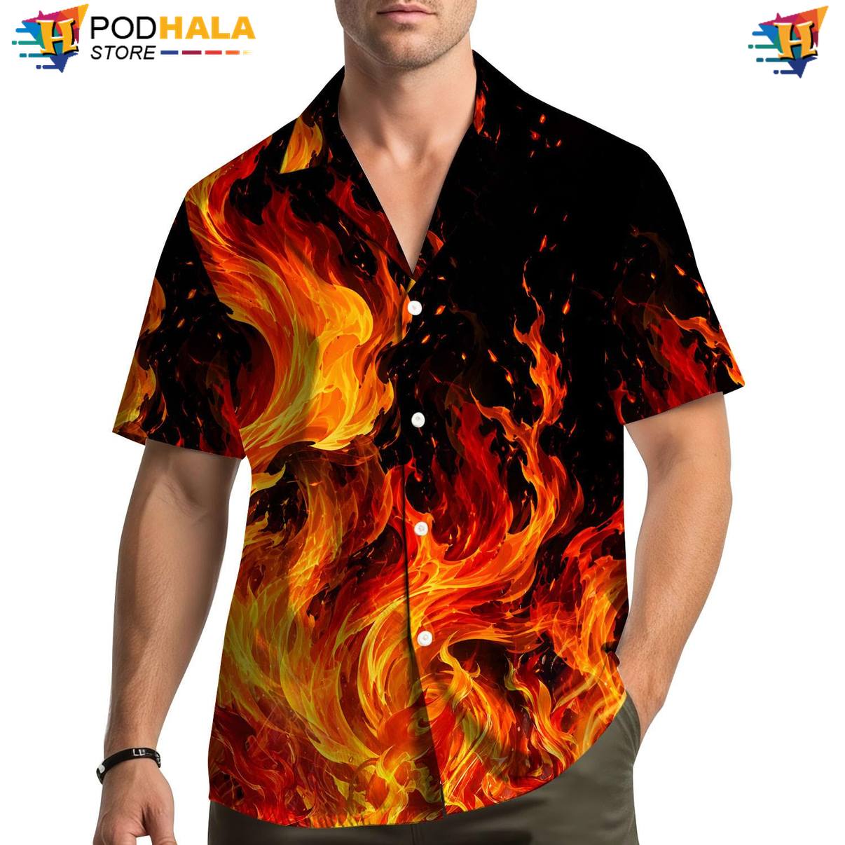 Classic Fire Flame Aloha Shirt Mens Tropical Luau Party Weekend Vacation Gear