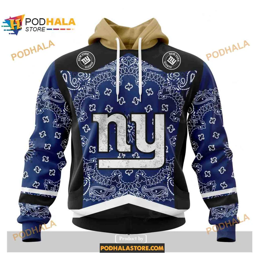 Classic New York Giants 3d Hoodie With Bold Ny Logo And Paisley Design