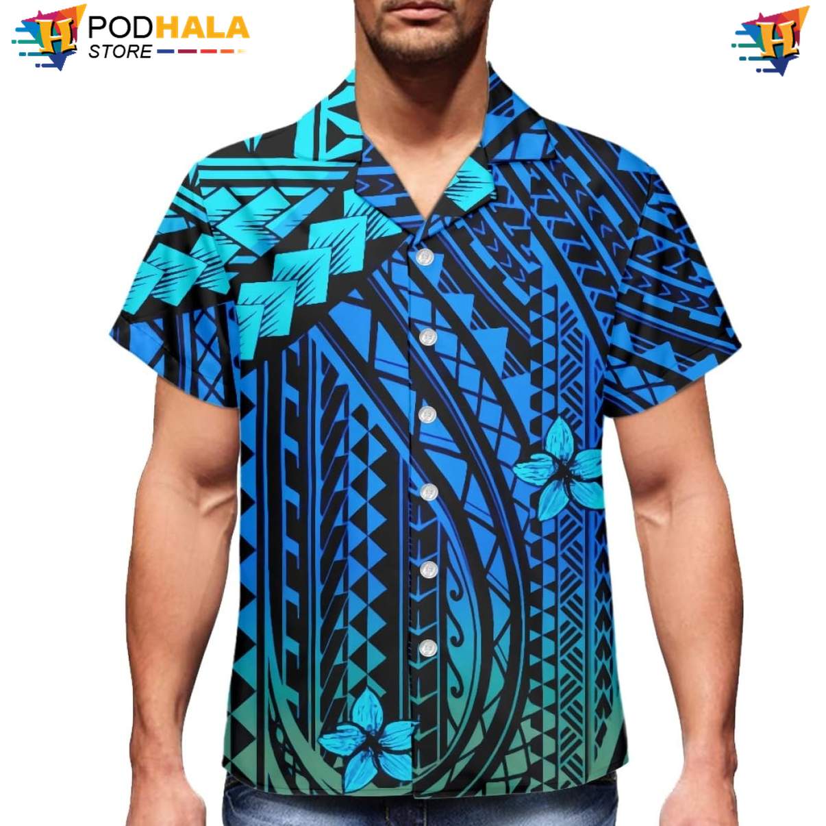 Classic Plumeria Short-sleeve button-up shirt Mens Samoa Polynesian Beach Festival Top Classic Plumeria Short-sleeve button-up shirt Mens Samoa Polynesian Beach Festival Top
