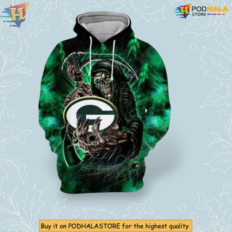 Classic Skull Theme Green Bay Packers All Over Print Hoodie 3D Apparel