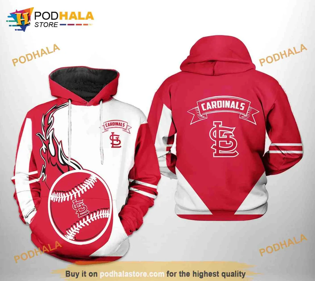 Classic St Louis Cardinals 3d Hoodie With Bold Baseball Graphic And Flames