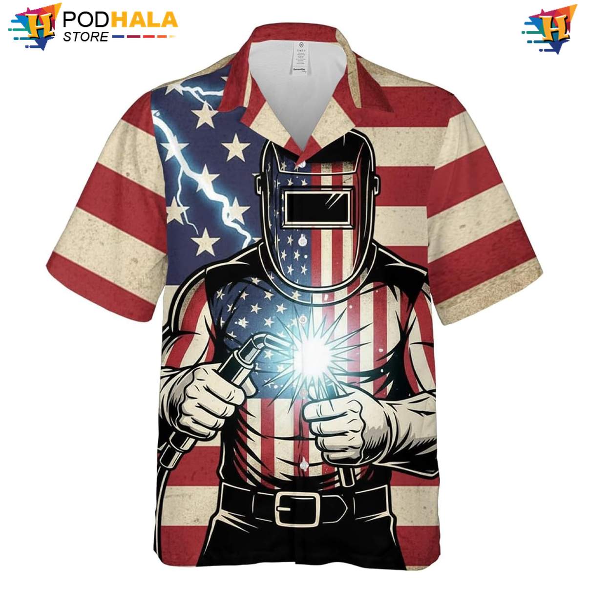 Classic Welder Aloha Shirt Mens Button Down Welding Worker Beachwear Gear