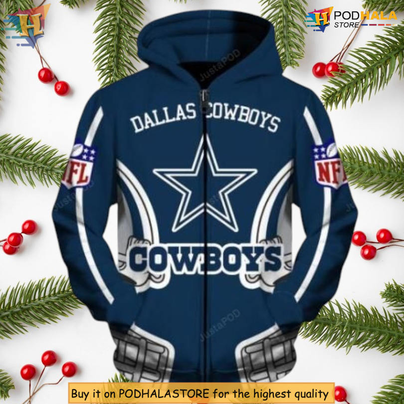 Classic Zip Up Dallas Cowboys Youth Hoodie NFL 3D Football Apparel