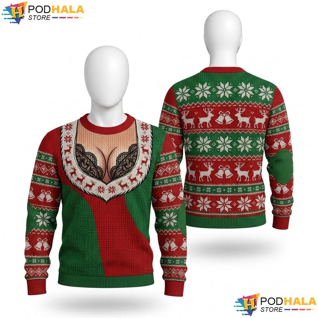 Cleavage Gag Gift Mens Ugly Christmas Sweater Custom Xmas Novelty Top