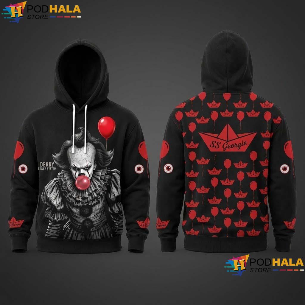 Clown Halloween 3D Printed Hoodie Pennywise Red Balloon Stephen King Top