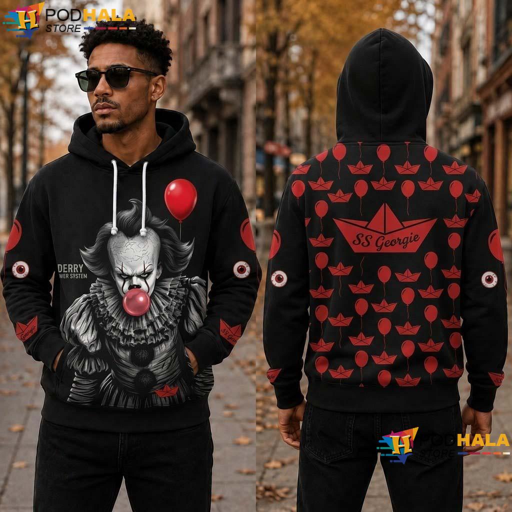 Clown Halloween 3D Printed Hoodie Pennywise Red Balloon Stephen King Top - View 1 Clown Halloween 3D Printed Hoodie Pennywise Red Balloon Stephen King Top - View 1