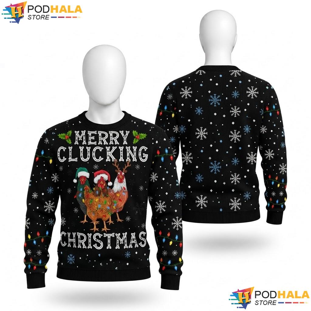 Clucking Chicken Santa Ugly Christmas Sweater Funny Lights Xmas Top